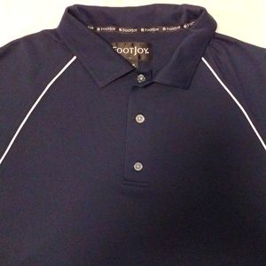 FootJoy Men's Large Polo Shirt Navy Blue White Line Accent